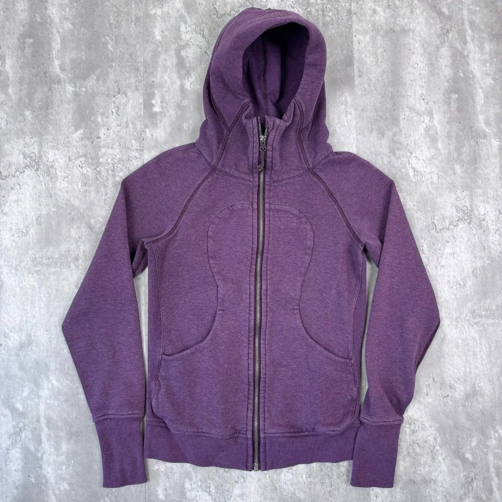 Lululemon Scuba Hoodie Womens 4 Purple Full Zip Fleece Thumbholes Logo Jacket